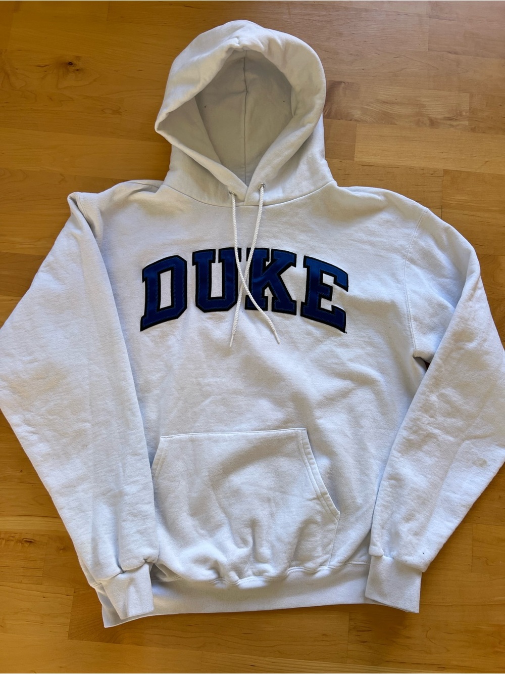 Champion White Duke Pullover Hoodie with Blue Lettering